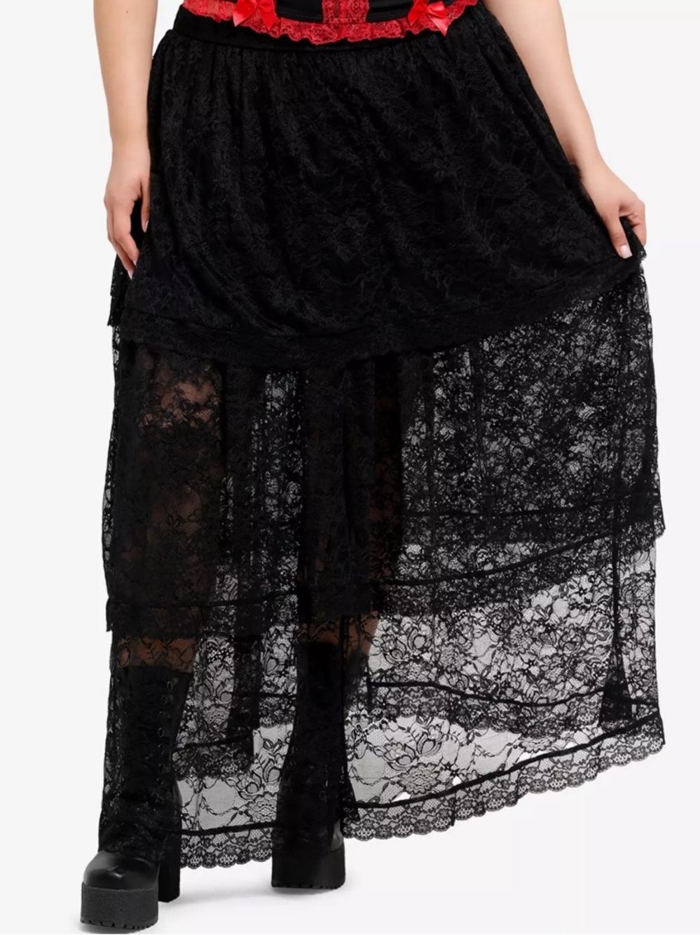 Lace Tiered Maxi Skirt Cosmic Aura Sz 1 Black Sheer Layered Witchy Fairy Grunge